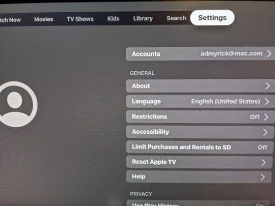 Apple TV app for Roku Sign Out 2