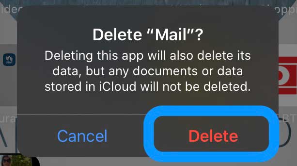 delete Mail app confirmation