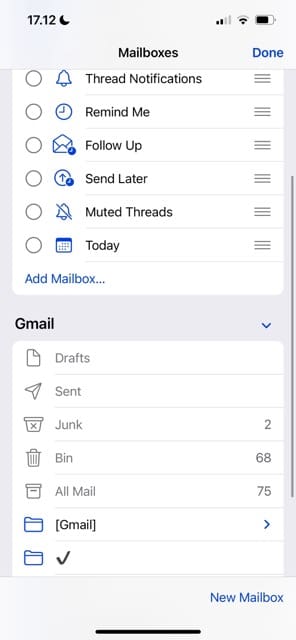 Edit Mail App Mailboxes in iOS