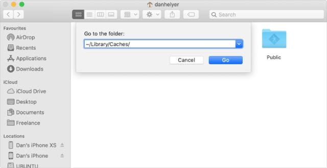 Go to Library Caches folder in Finder