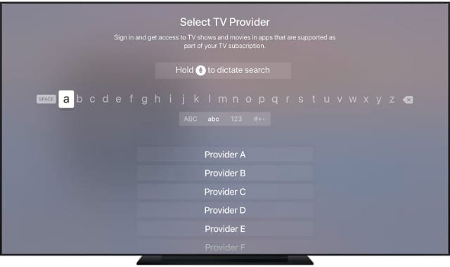 TV Provider sign in from Apple TV