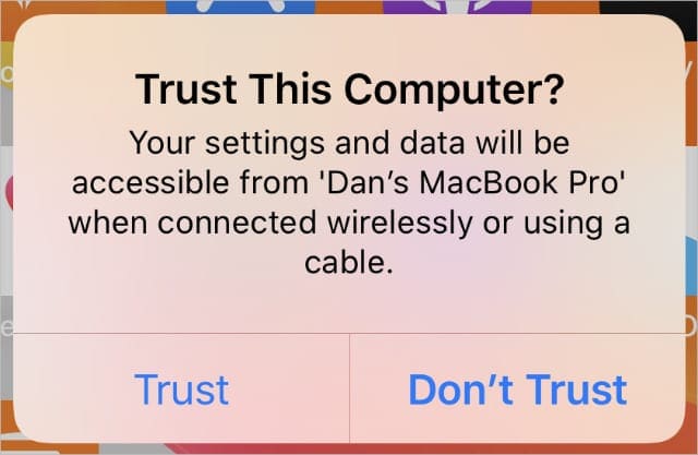 Trust This Computer alert from iPhone