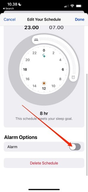 Turn off the iOS Sleep Schedule Alarm