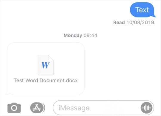 Word document in Messages app