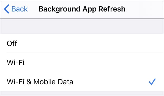 Background App Refresh settings with Wi-Fi & Mobile Data