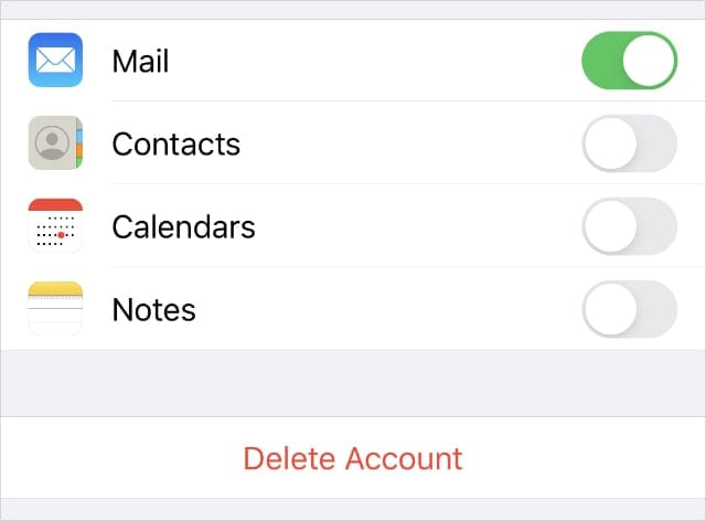 Delete Account option from Mail settings
