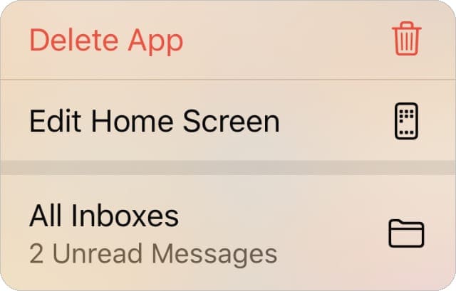 Delete App option for Mail app on iPhone