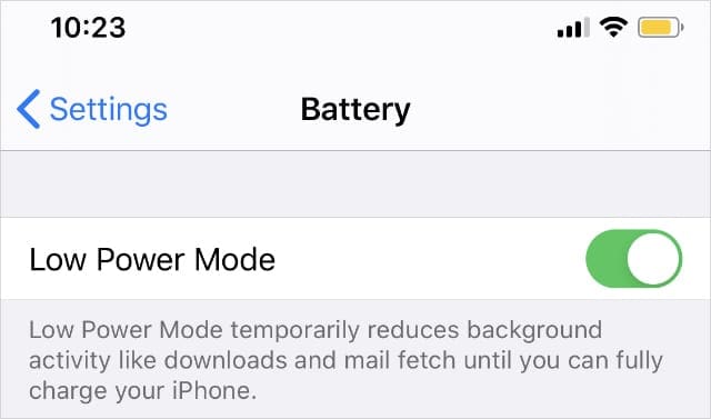Low Power Mode option from iPhone Battery Settings