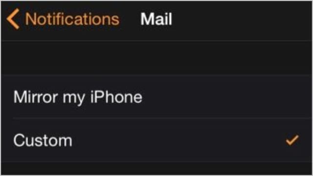 Notifications settings for Mail app on Apple Watch