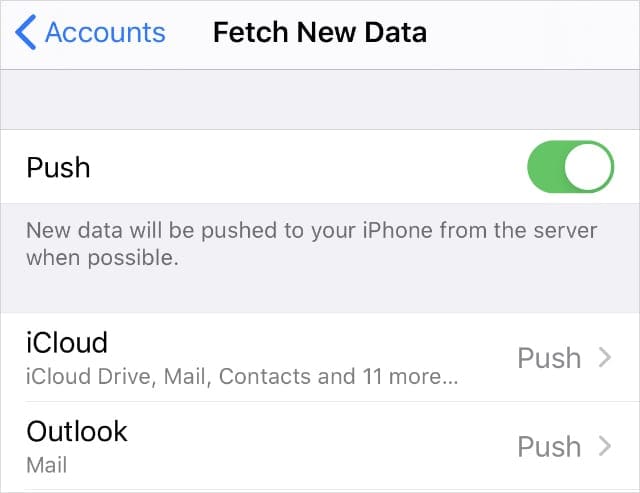 Push settings from Accounts & Passwords