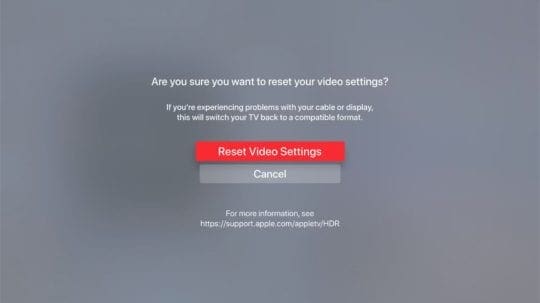 Reset Video Settings Apple TV
