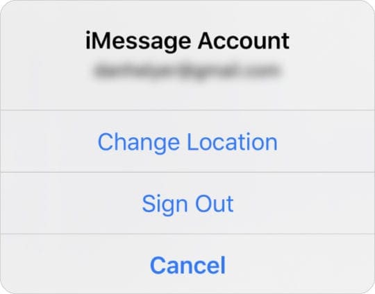 Sign Out of iMessage button
