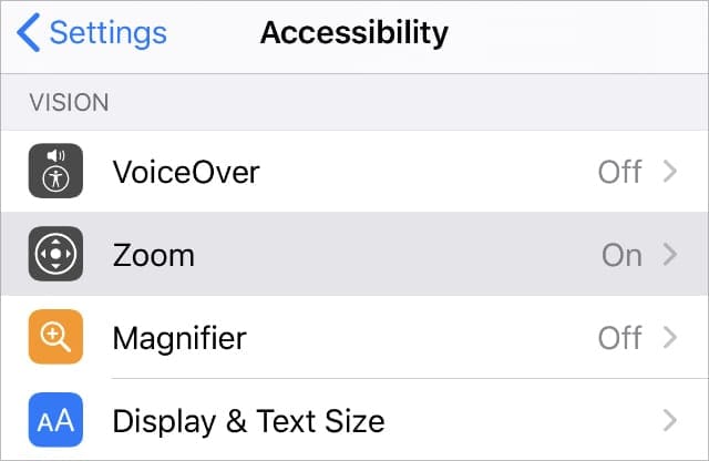 Функция Accessibility Zoom в настройках iPhone