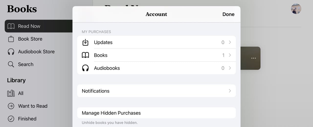 Apple Books Manage Unhidden Purchases Feature