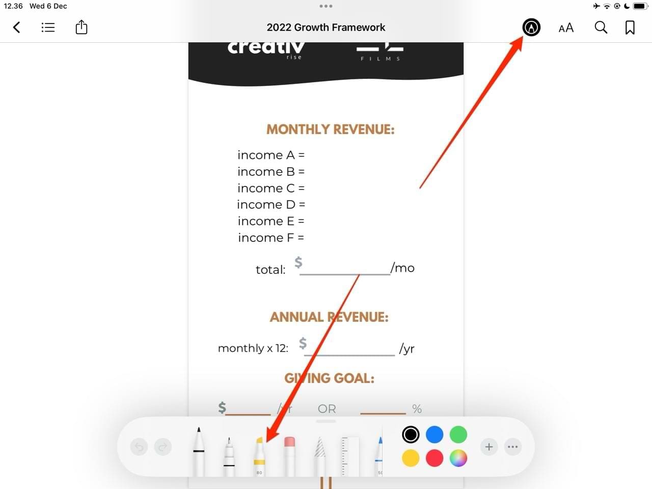 Select the Pencil and Highlighter Icons in the Apple Books App