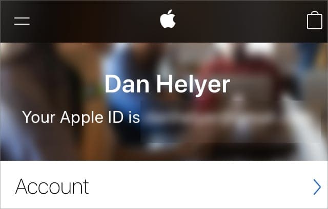 Apple ID account information on iPhone website