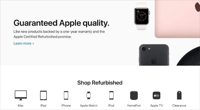 Apple Refurbished Store with range of product categories