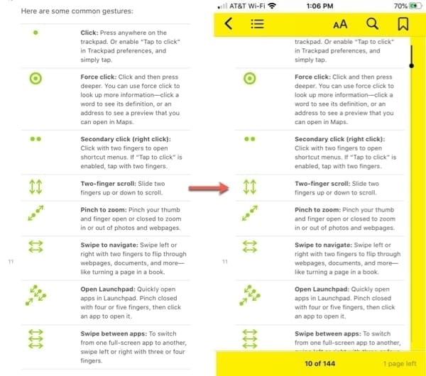 Apple Books app controls menu