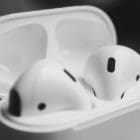 Close-up of AirPods in a charging case