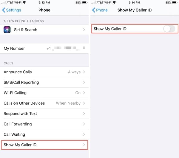 Disable caller ID on iPhone