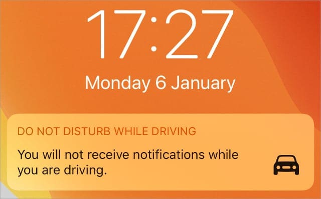 Do Not Disturb While Driving lock screen notification
