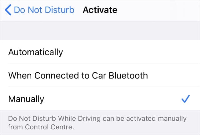 Do Not Disturb activate Manually settings on iPhone