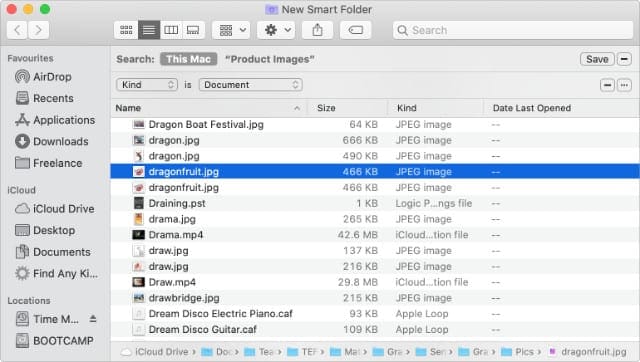 Finder Smart Folder highlighting duplicate JPEG images