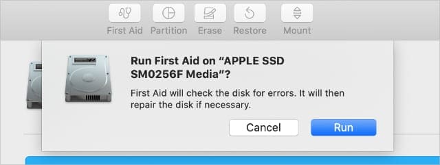 First Aid window from Disk Utility