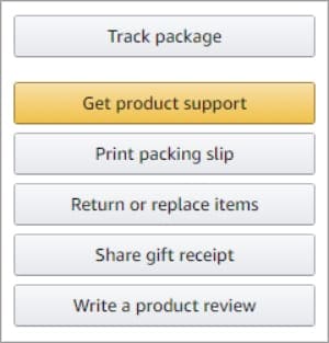 Get product support button from Amazon orders
