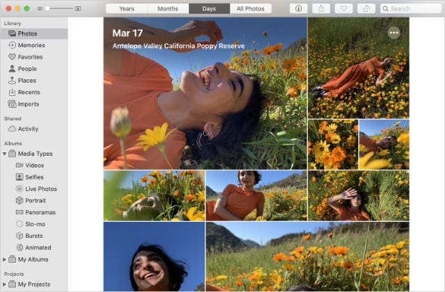 Photos app in mac with well organized photos