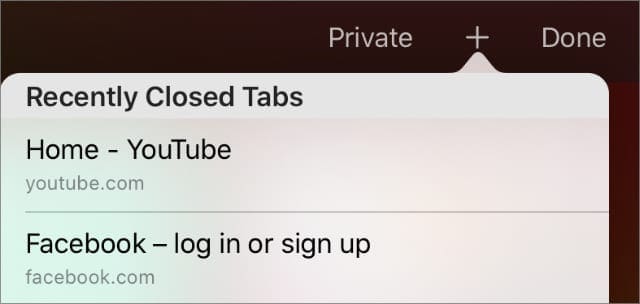 Recently closed tabs in Safari on iPad