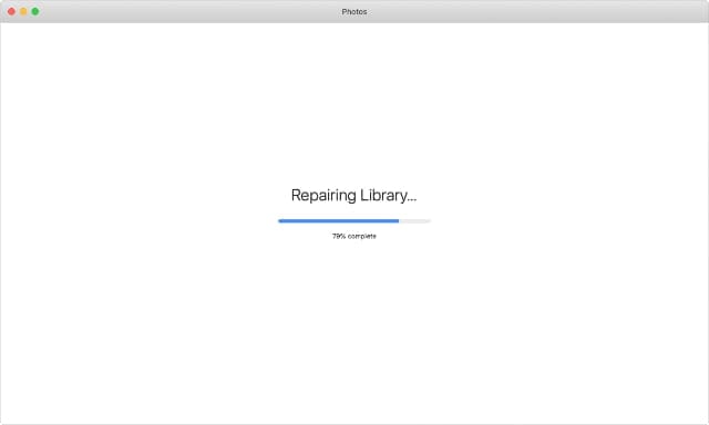 Repairing Library progress bar from Photos app on Mac