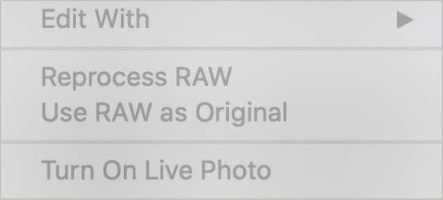 Reprocess RAW option from Photos menu bar