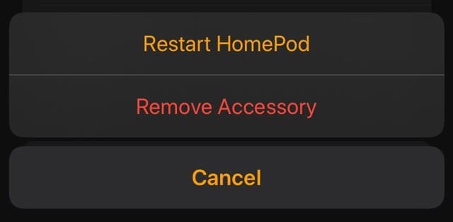 Restart or Remove Accessory for HomePod settings