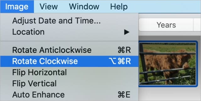 Rotate option from the menu bar in Photos on Mac
