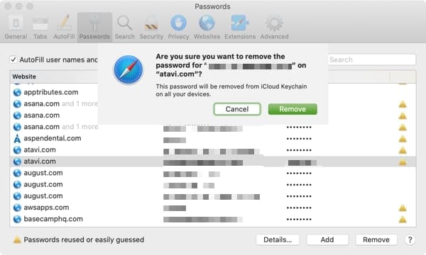 Safari Delete Password-Mac