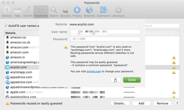 Safari Edit Password-Mac