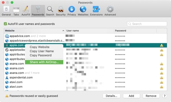 Safari Share Password-Mac