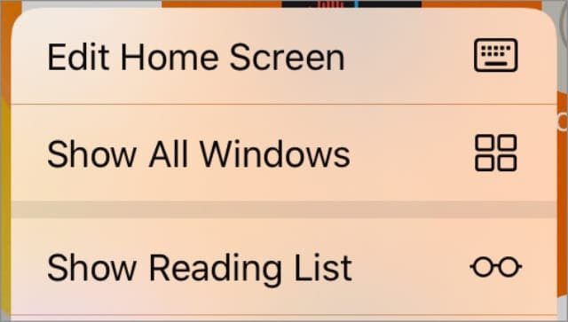 Show All Windows in pop-up menu for Safari app on iPadOS