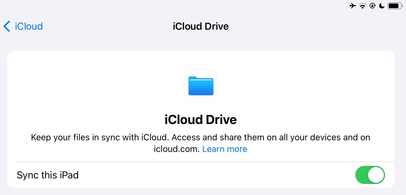 Sync This iPad in iCloud