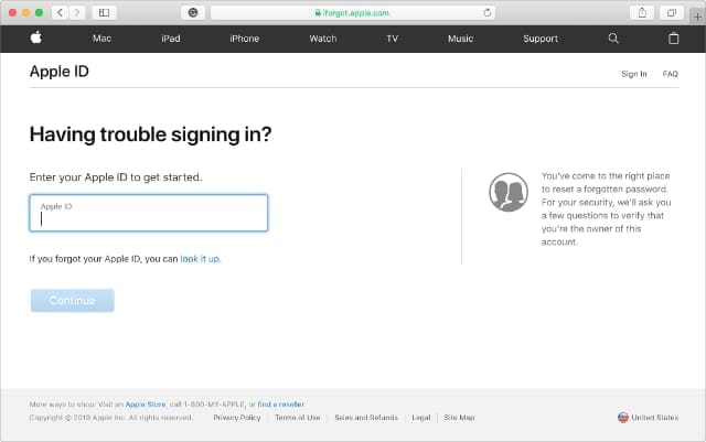 iForgot website for recovering Apple ID details