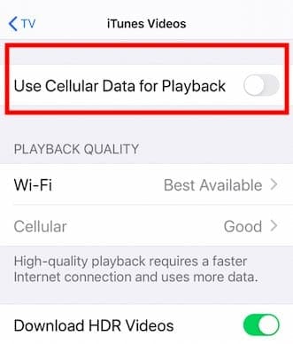 Limit cellular data when using Apple TV app on iPhone