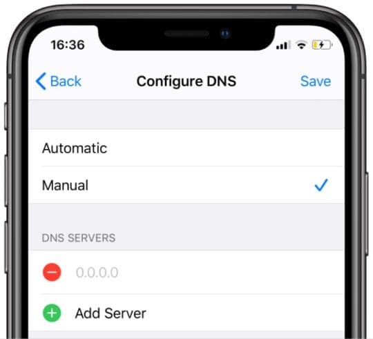 Configure DNS servers in iPhone Wi-Fi settings