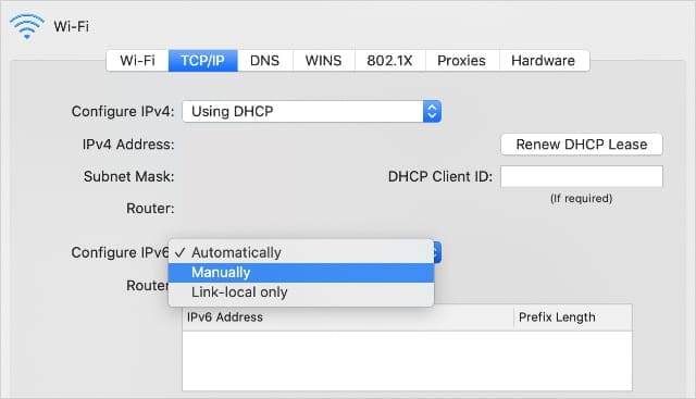 Configure IPv6 Manually in Mac Network System Preferences