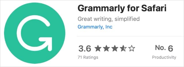 Grammarly extension on Mac App Store
