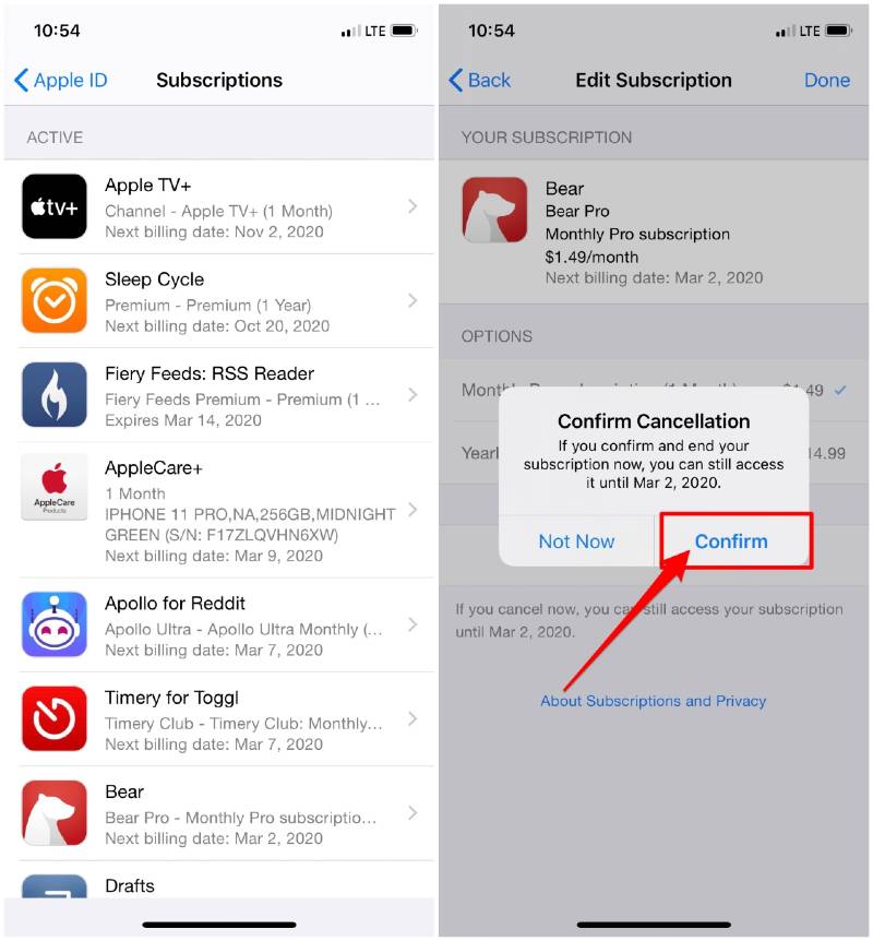 manage subscriptions iphone