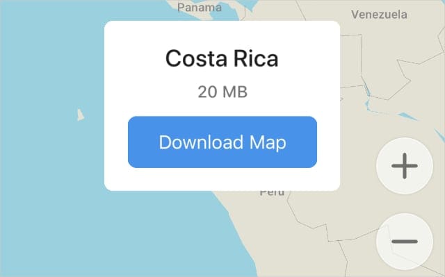 Maps.Me downloading Costa Rica map on iPhone