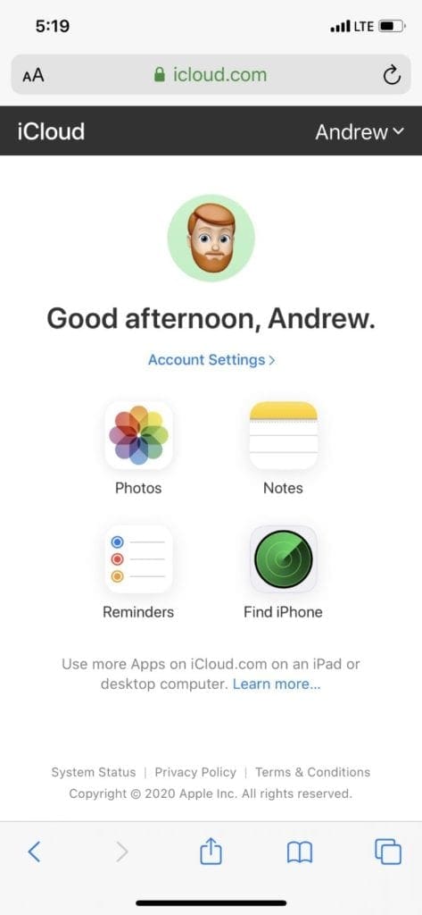 New iCloud on Safari