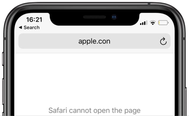 Safari не может открыть страницу из-за неправильного веб-адреса