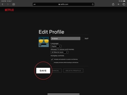 Save Profile Changes in Netflix